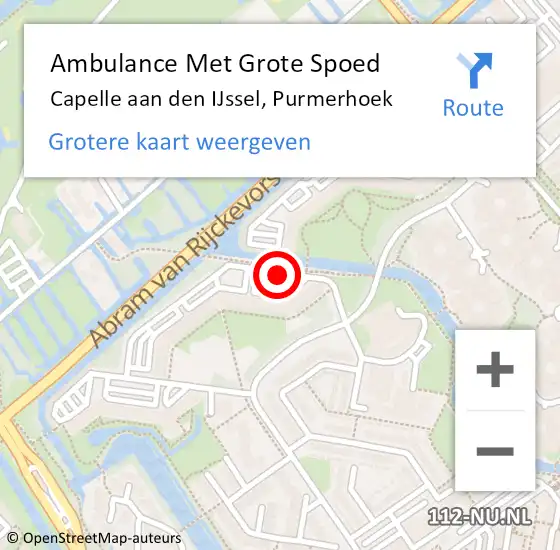 Locatie op kaart van de 112 melding: Ambulance Met Grote Spoed Naar Capelle aan den IJssel, Purmerhoek op 17 juni 2018 20:21