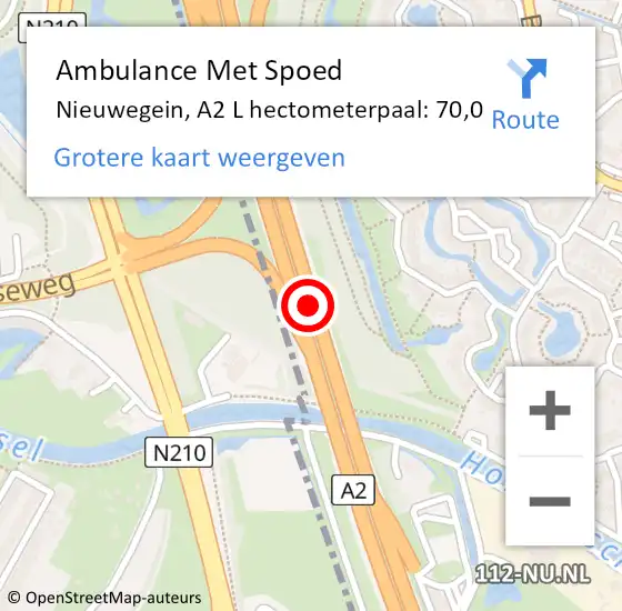 Locatie op kaart van de 112 melding: Ambulance Met Spoed Naar Nieuwegein, A2 L hectometerpaal: 70,0 op 17 juni 2018 21:37