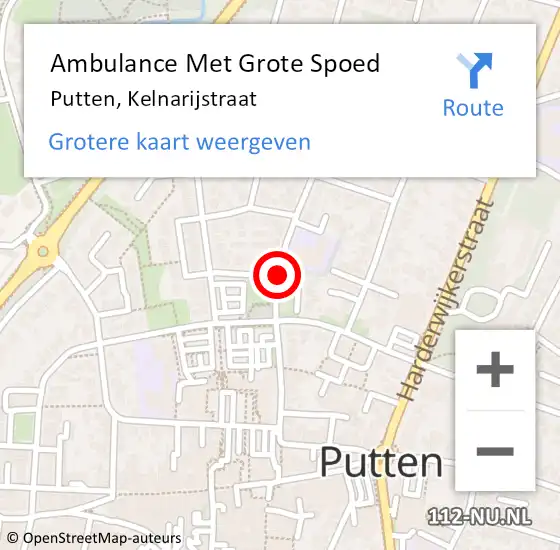 Locatie op kaart van de 112 melding: Ambulance Met Grote Spoed Naar Putten, Kelnarijstraat op 17 juni 2018 22:11