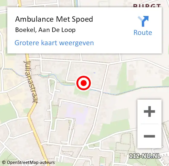 Locatie op kaart van de 112 melding: Ambulance Met Spoed Naar Boekel, Aan De Loop op 17 juni 2018 22:14