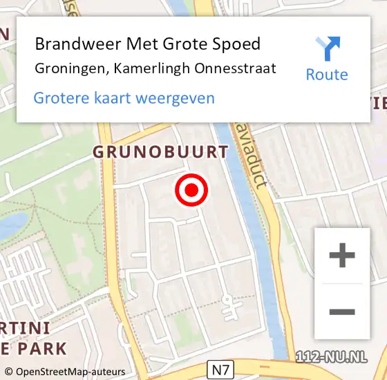 Locatie op kaart van de 112 melding: Brandweer Met Grote Spoed Naar Groningen, Kamerlingh Onnesstraat op 17 juni 2018 22:35