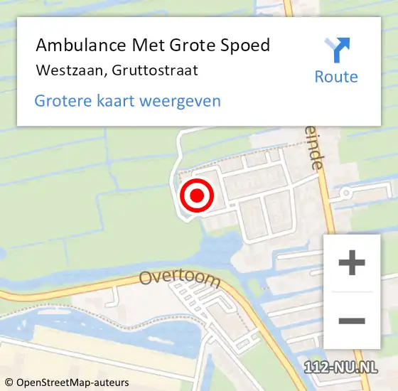 Locatie op kaart van de 112 melding: Ambulance Met Grote Spoed Naar Westzaan, Gruttostraat op 18 juni 2018 00:39