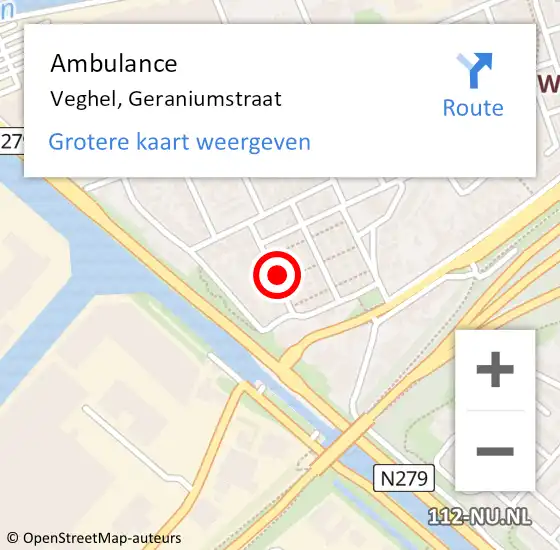 Locatie op kaart van de 112 melding: Ambulance Veghel, Geraniumstraat op 18 juni 2018 01:22