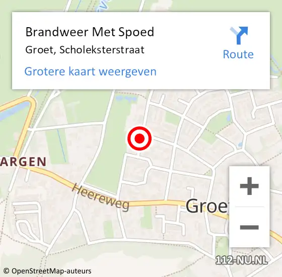 Locatie op kaart van de 112 melding: Brandweer Met Spoed Naar Groet, Scholeksterstraat op 18 juni 2018 04:47