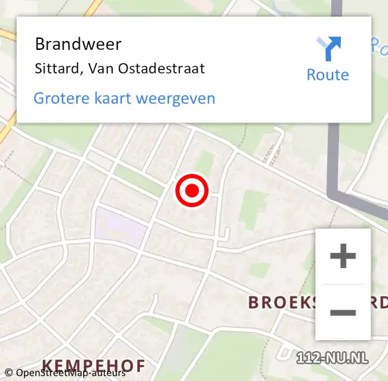 Locatie op kaart van de 112 melding: Brandweer Sittard, Van Ostadestraat op 18 juni 2018 05:03