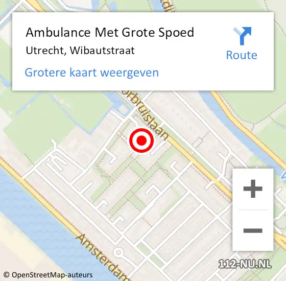 Locatie op kaart van de 112 melding: Ambulance Met Grote Spoed Naar Utrecht, Wibautstraat op 18 juni 2018 05:29