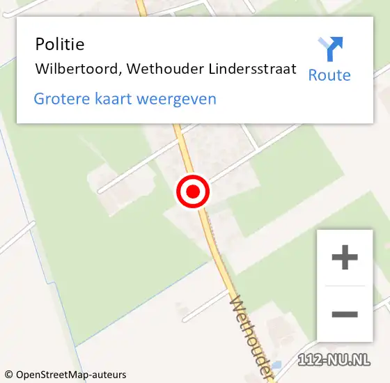 Locatie op kaart van de 112 melding: Politie Wilbertoord, Wethouder Lindersstraat op 18 juni 2018 06:49