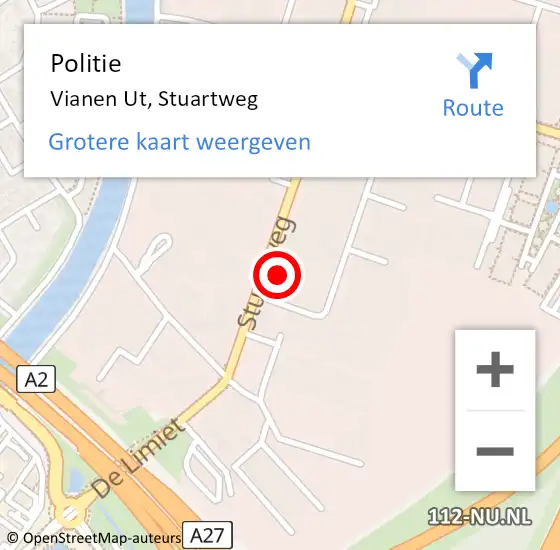 Locatie op kaart van de 112 melding: Politie Vianen Ut, Stuartweg op 18 juni 2018 07:47