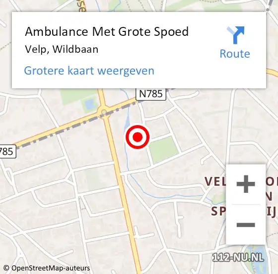 Locatie op kaart van de 112 melding: Ambulance Met Grote Spoed Naar Velp, Wildbaan op 7 september 2013 10:46