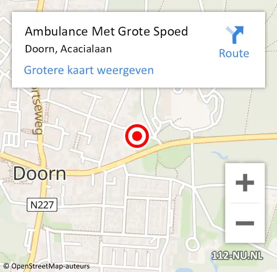 Locatie op kaart van de 112 melding: Ambulance Met Grote Spoed Naar Doorn, Acacialaan op 18 juni 2018 08:48