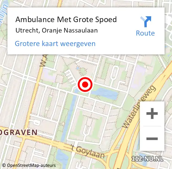 Locatie op kaart van de 112 melding: Ambulance Met Grote Spoed Naar Utrecht, Oranje Nassaulaan op 18 juni 2018 09:05