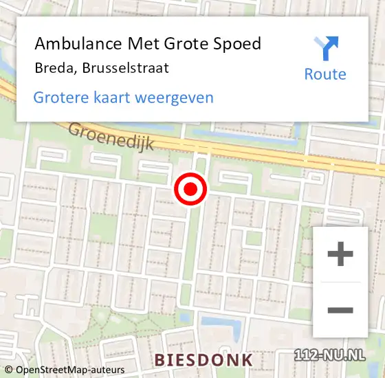 Locatie op kaart van de 112 melding: Ambulance Met Grote Spoed Naar Breda, Brusselstraat op 18 juni 2018 09:38