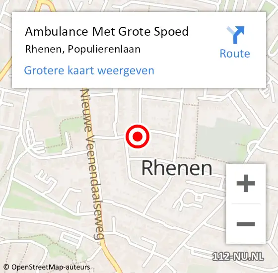 Locatie op kaart van de 112 melding: Ambulance Met Grote Spoed Naar Rhenen, Populierenlaan op 18 juni 2018 10:07