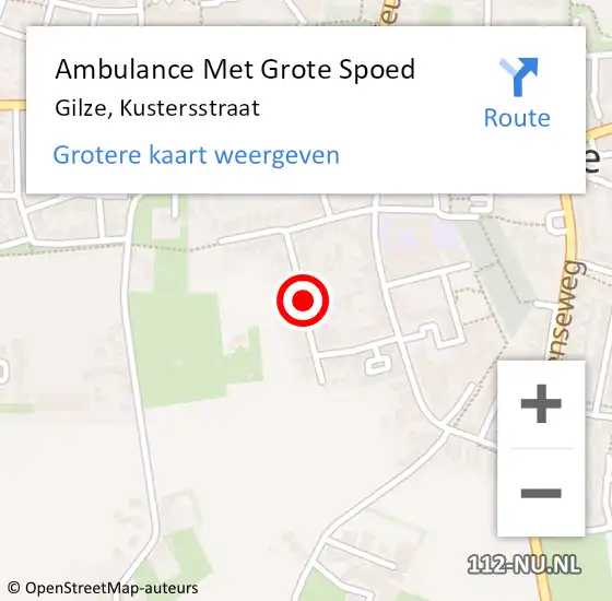 Locatie op kaart van de 112 melding: Ambulance Met Grote Spoed Naar Gilze, Kustersstraat op 18 juni 2018 10:09