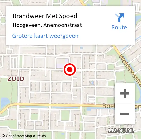 Locatie op kaart van de 112 melding: Brandweer Met Spoed Naar Hoogeveen, Anemoonstraat op 18 juni 2018 10:46