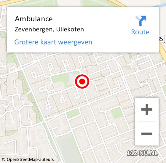 Locatie op kaart van de 112 melding: Ambulance Zevenbergen, Uilekoten op 18 juni 2018 11:58