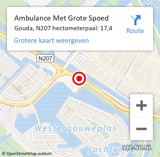Locatie op kaart van de 112 melding: Ambulance Met Grote Spoed Naar Gouda, N207 hectometerpaal: 17,4 op 18 juni 2018 12:12