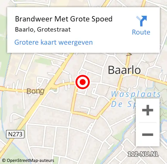 Locatie op kaart van de 112 melding: Brandweer Met Grote Spoed Naar Baarlo, Grotestraat op 18 juni 2018 12:16