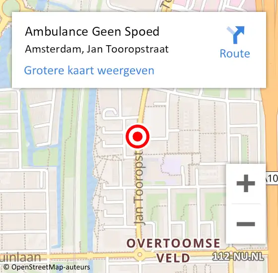 Locatie op kaart van de 112 melding: Ambulance Geen Spoed Naar Amsterdam, Jan Tooropstraat op 18 juni 2018 12:22