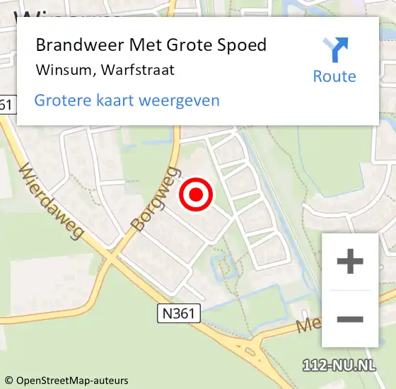 Locatie op kaart van de 112 melding: Brandweer Met Grote Spoed Naar Winsum, Warfstraat op 18 juni 2018 13:42