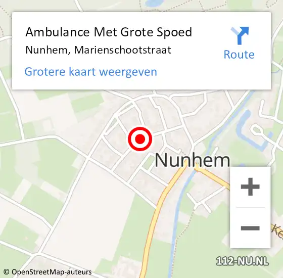 Locatie op kaart van de 112 melding: Ambulance Met Grote Spoed Naar Nunhem, Marienschootstraat op 18 juni 2018 13:49