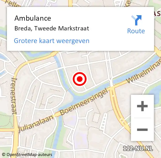 Locatie op kaart van de 112 melding: Ambulance Breda, Tweede Markstraat op 18 juni 2018 14:19