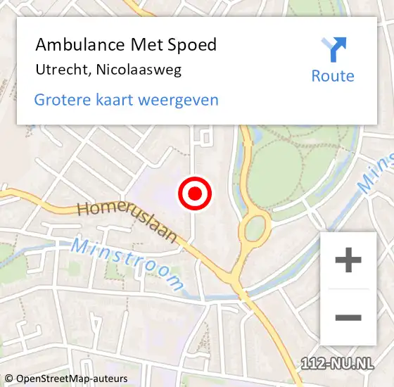 Locatie op kaart van de 112 melding: Ambulance Met Spoed Naar Utrecht, Nicolaasweg op 18 juni 2018 14:55