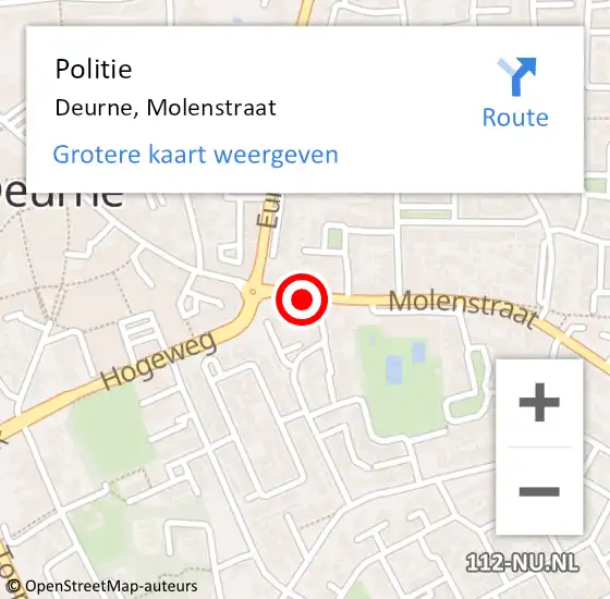 Locatie op kaart van de 112 melding: Politie Deurne, Molenstraat op 18 juni 2018 15:29