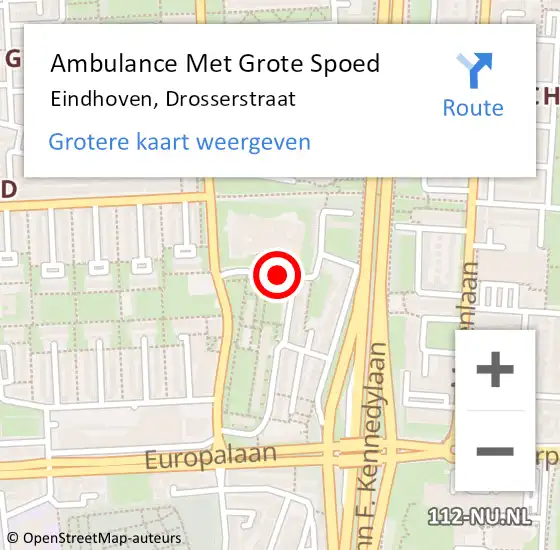 Locatie op kaart van de 112 melding: Ambulance Met Grote Spoed Naar Eindhoven, Drosserstraat op 18 juni 2018 15:29