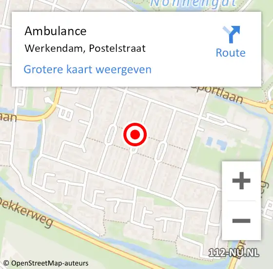 Locatie op kaart van de 112 melding: Ambulance Werkendam, Postelstraat op 18 juni 2018 15:37