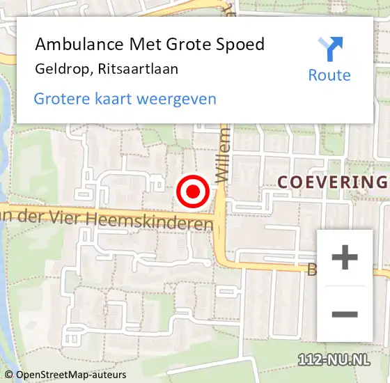 Locatie op kaart van de 112 melding: Ambulance Met Grote Spoed Naar Geldrop, Ritsaartlaan op 18 juni 2018 16:21