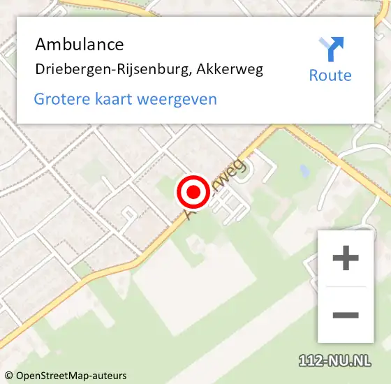 Locatie op kaart van de 112 melding: Ambulance Driebergen-Rijsenburg, Akkerweg op 18 juni 2018 17:18