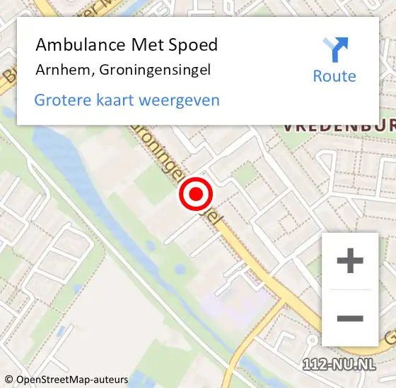 Locatie op kaart van de 112 melding: Ambulance Met Spoed Naar Arnhem, Groningensingel op 18 juni 2018 17:30