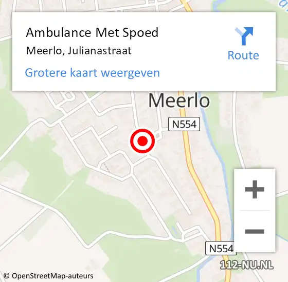 Locatie op kaart van de 112 melding: Ambulance Met Spoed Naar Meerlo, Julianastraat op 18 juni 2018 17:51