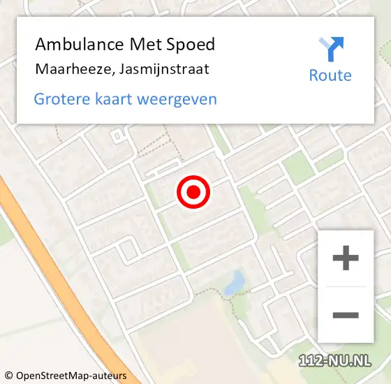 Locatie op kaart van de 112 melding: Ambulance Met Spoed Naar Maarheeze, Jasmijnstraat op 18 juni 2018 19:03