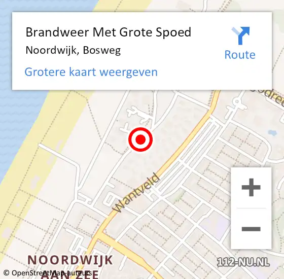 Locatie op kaart van de 112 melding: Brandweer Met Grote Spoed Naar Noordwijk, Bosweg op 18 juni 2018 20:08