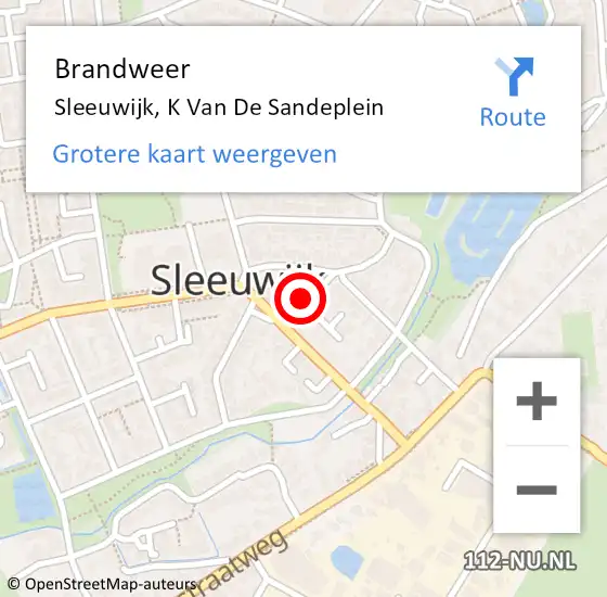 Locatie op kaart van de 112 melding: Brandweer Sleeuwijk, K Van De Sandeplein op 18 juni 2018 20:11