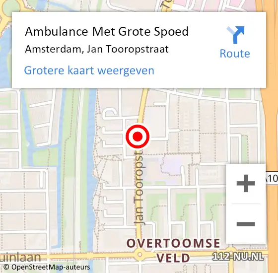 Locatie op kaart van de 112 melding: Ambulance Met Grote Spoed Naar Amsterdam, Jan Tooropstraat op 18 juni 2018 20:24