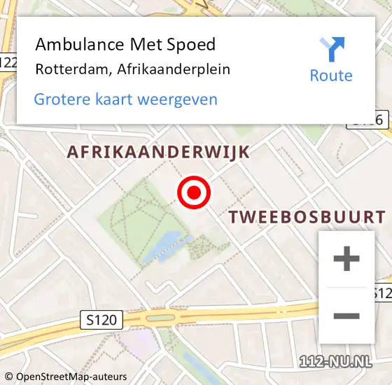 Locatie op kaart van de 112 melding: Ambulance Met Spoed Naar Rotterdam, Afrikaanderplein op 18 juni 2018 20:30