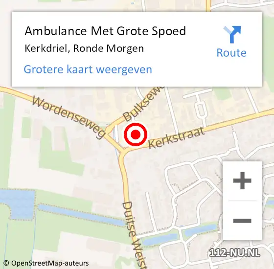 Locatie op kaart van de 112 melding: Ambulance Met Grote Spoed Naar Kerkdriel, Ronde Morgen op 18 juni 2018 21:01
