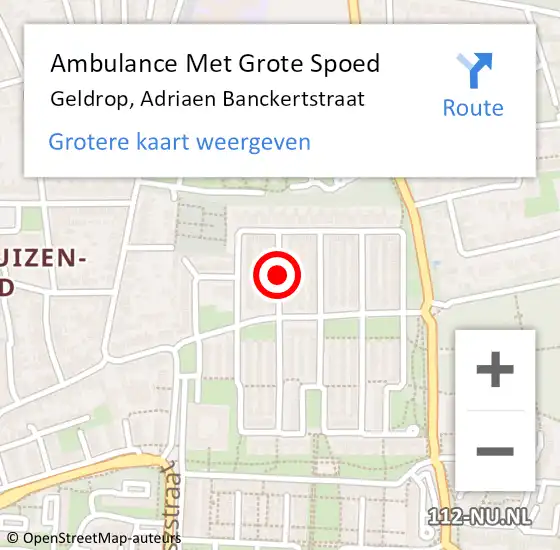 Locatie op kaart van de 112 melding: Ambulance Met Grote Spoed Naar Geldrop, Adriaen Banckertstraat op 18 juni 2018 22:01