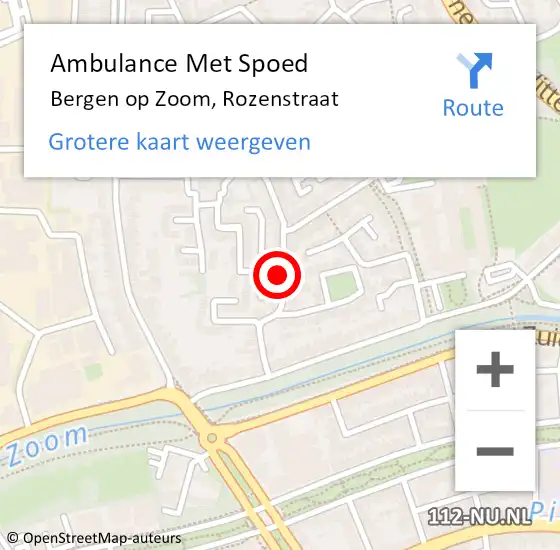 Locatie op kaart van de 112 melding: Ambulance Met Spoed Naar Bergen op Zoom, Rozenstraat op 19 juni 2018 00:59