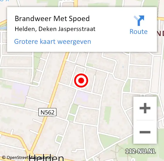 Locatie op kaart van de 112 melding: Brandweer Met Spoed Naar Helden, Deken Jaspersstraat op 19 juni 2018 04:55