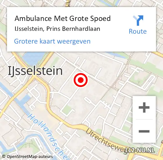 Locatie op kaart van de 112 melding: Ambulance Met Grote Spoed Naar IJsselstein, Prins Bernhardlaan op 19 juni 2018 07:19