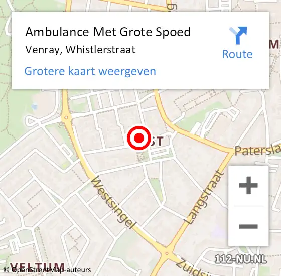 Locatie op kaart van de 112 melding: Ambulance Met Grote Spoed Naar Venray, Whistlerstraat op 28 februari 2014 08:07