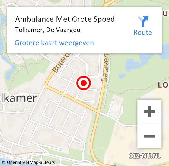 Locatie op kaart van de 112 melding: Ambulance Met Grote Spoed Naar Tolkamer, De Vaargeul op 19 juni 2018 08:25