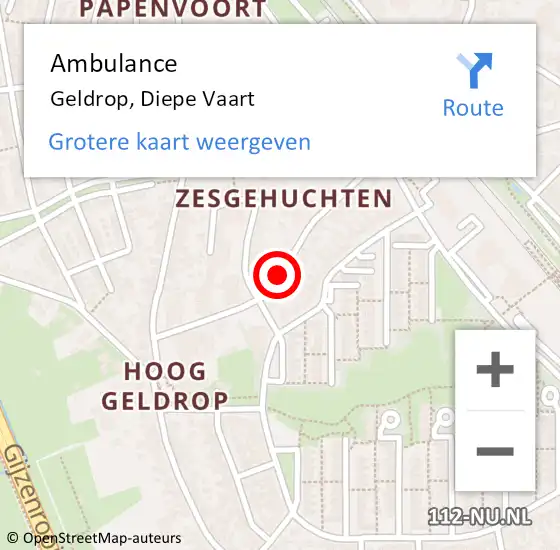 Locatie op kaart van de 112 melding: Ambulance Geldrop, Diepe Vaart op 19 juni 2018 09:52