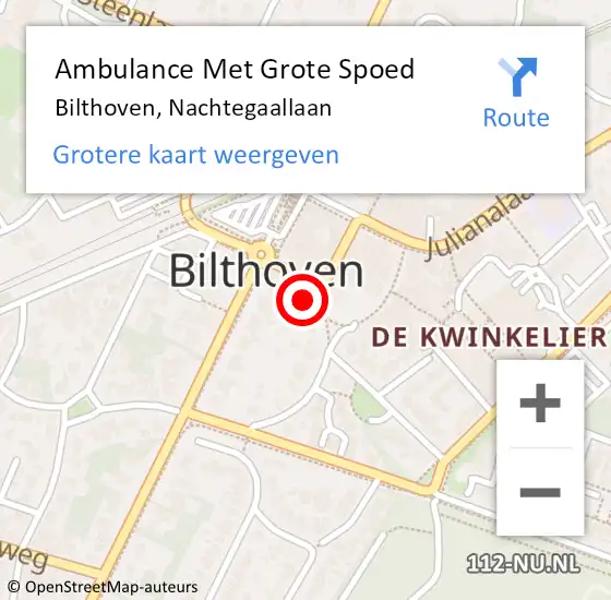 Locatie op kaart van de 112 melding: Ambulance Met Grote Spoed Naar Bilthoven, Nachtegaallaan op 19 juni 2018 11:07