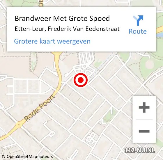 Locatie op kaart van de 112 melding: Brandweer Met Grote Spoed Naar Etten-Leur, Frederik Van Eedenstraat op 19 juni 2018 12:16