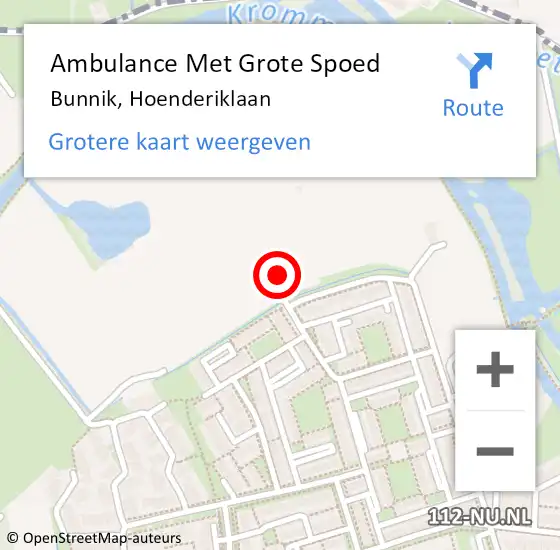 Locatie op kaart van de 112 melding: Ambulance Met Grote Spoed Naar Bunnik, Hoenderiklaan op 19 juni 2018 12:26